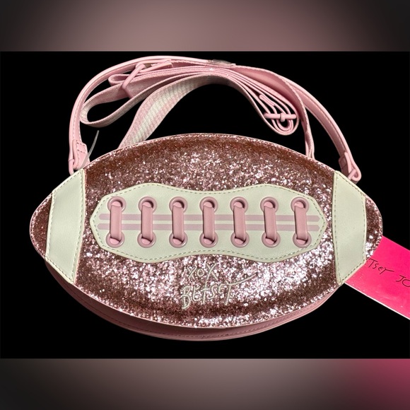 Betsey Johnson Handbags - NWT•Betsey Johnson Blush Pink Glitter Kitschy Football🏈bag